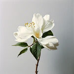 画面清新，一朵白色茉莉花，带2片叶子，白底无字