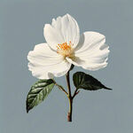 画面清新，一朵白色茉莉花，带2片叶子，白底无字