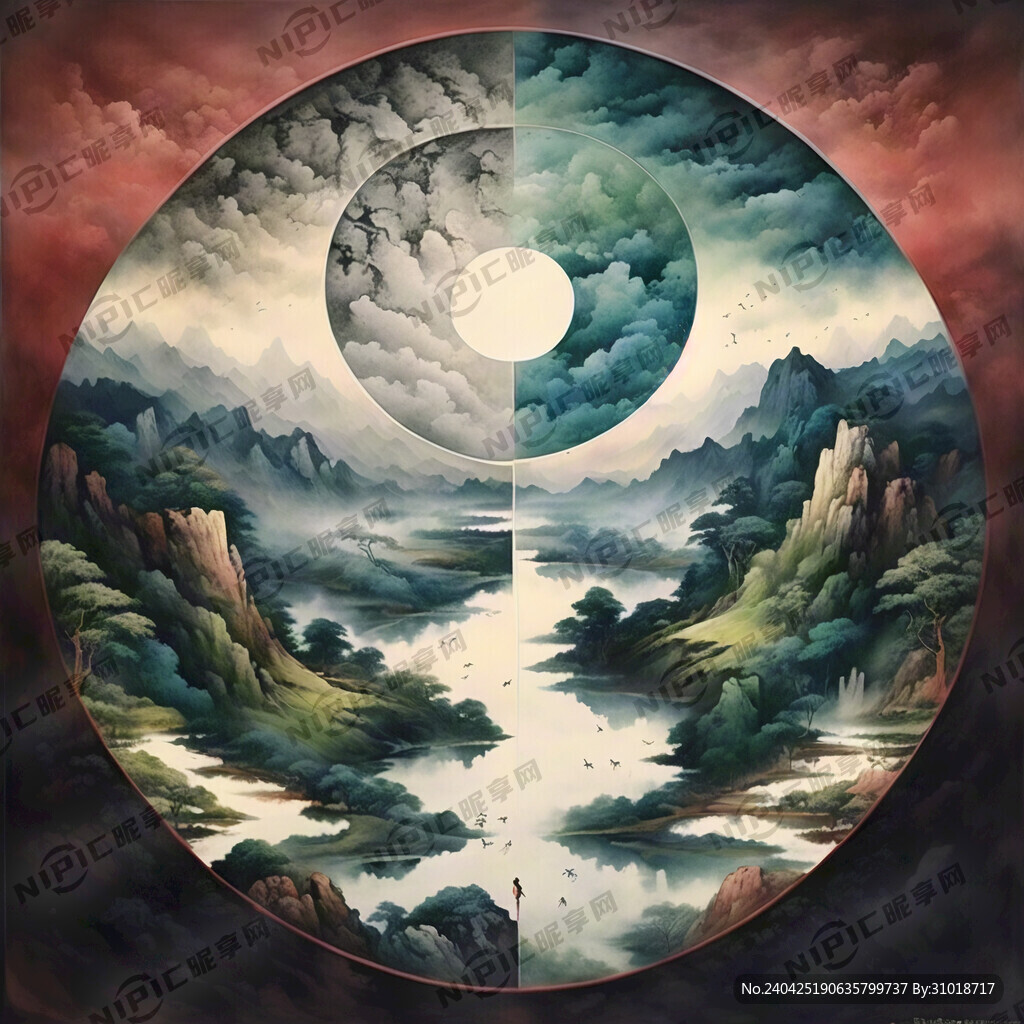 中国太极图 山谷 中 山水