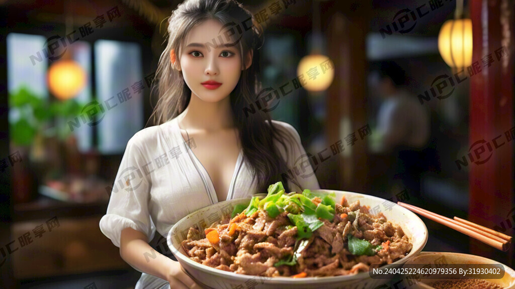 孜然炒肉片美女