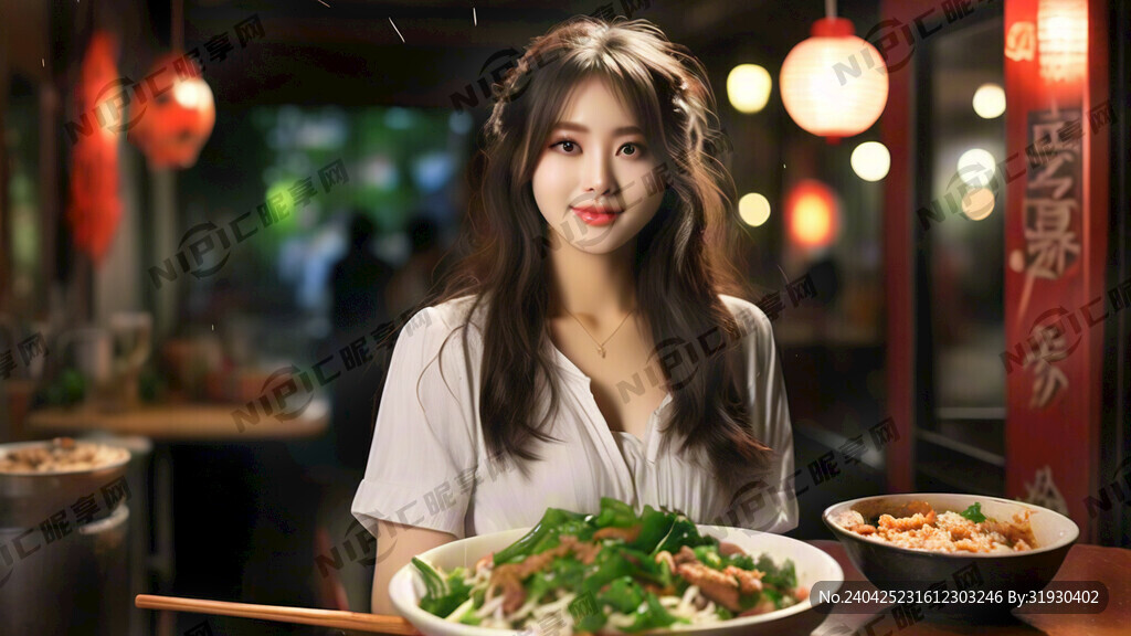 孜然炒肉片饭 美女