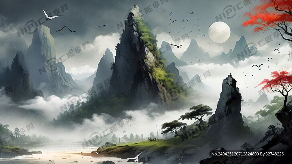 山谷 中国风 中国画 山水