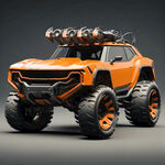 概念越野车，橙色，正面，伸长的机械臂
