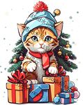 卡通矢量下雪圣诞礼物橘猫