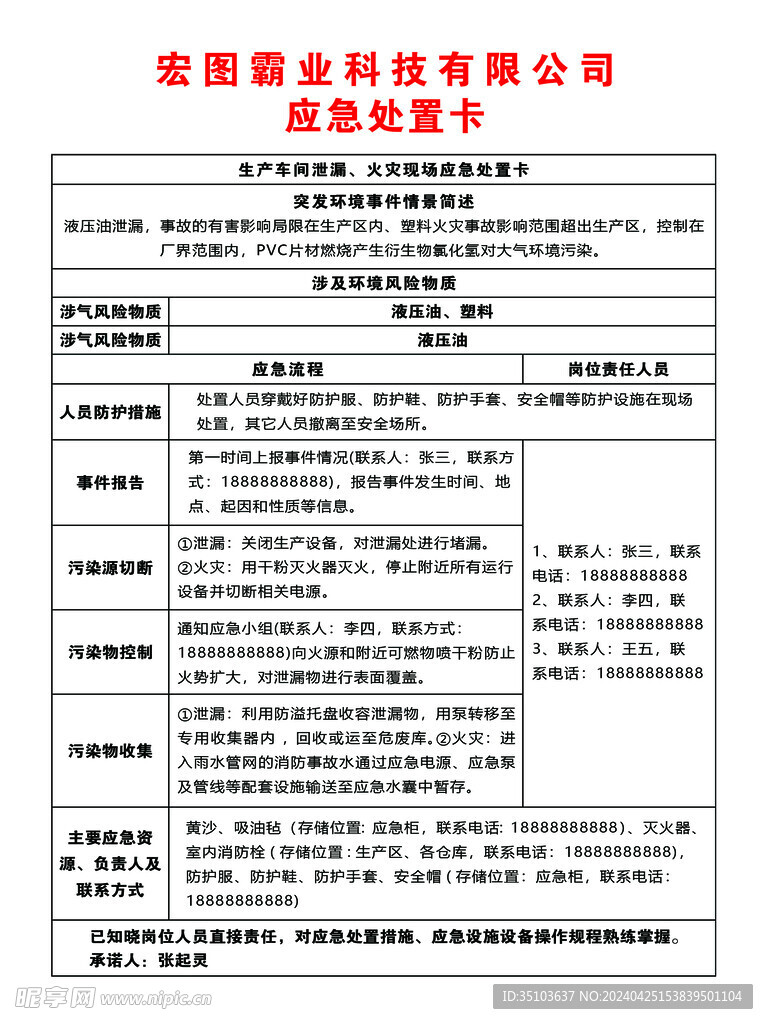 泄漏现场应急处置卡