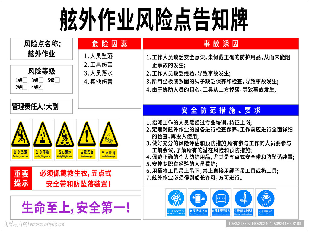 舷外作业风险点告知牌