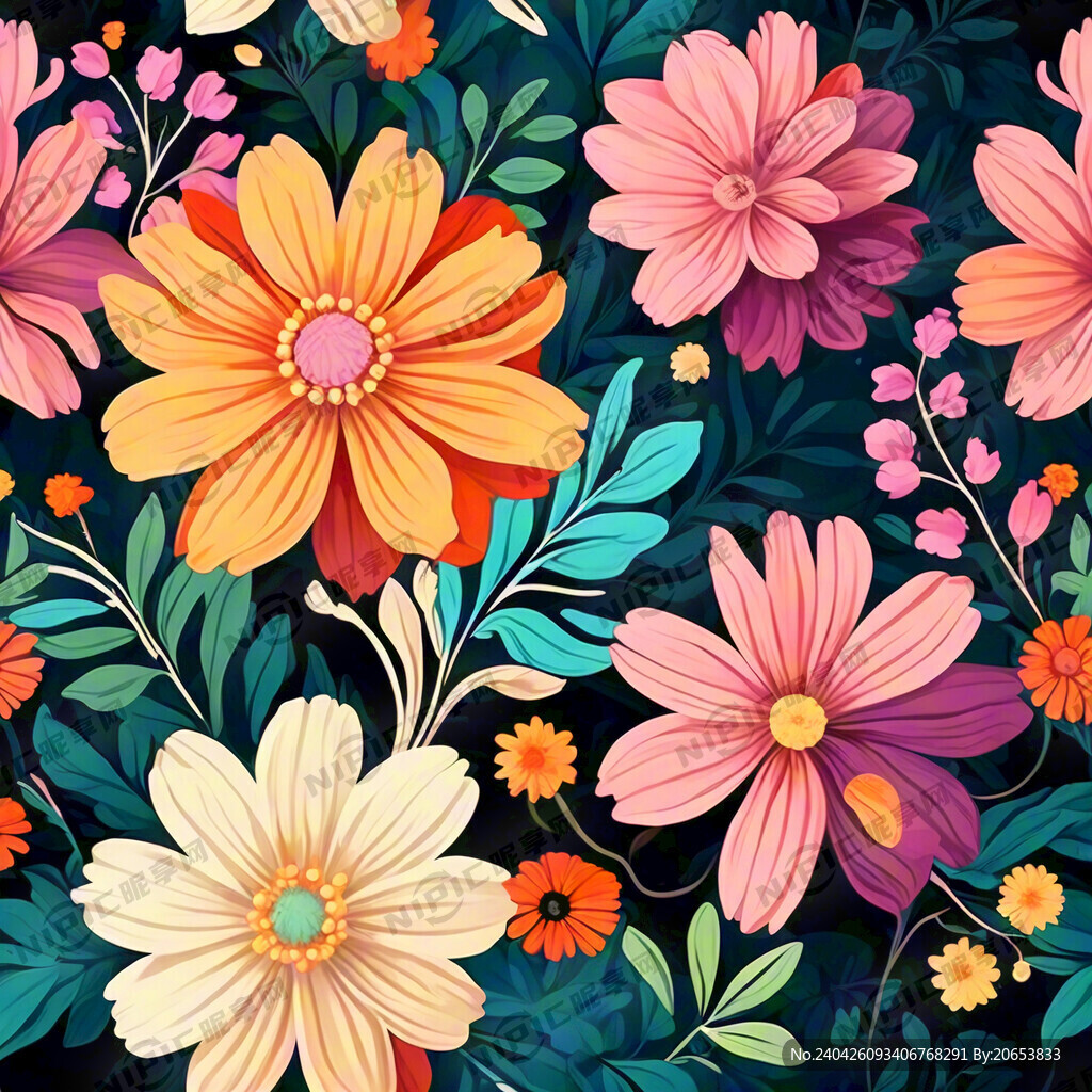色彩鲜艳花朵 不要花盘 手绘风