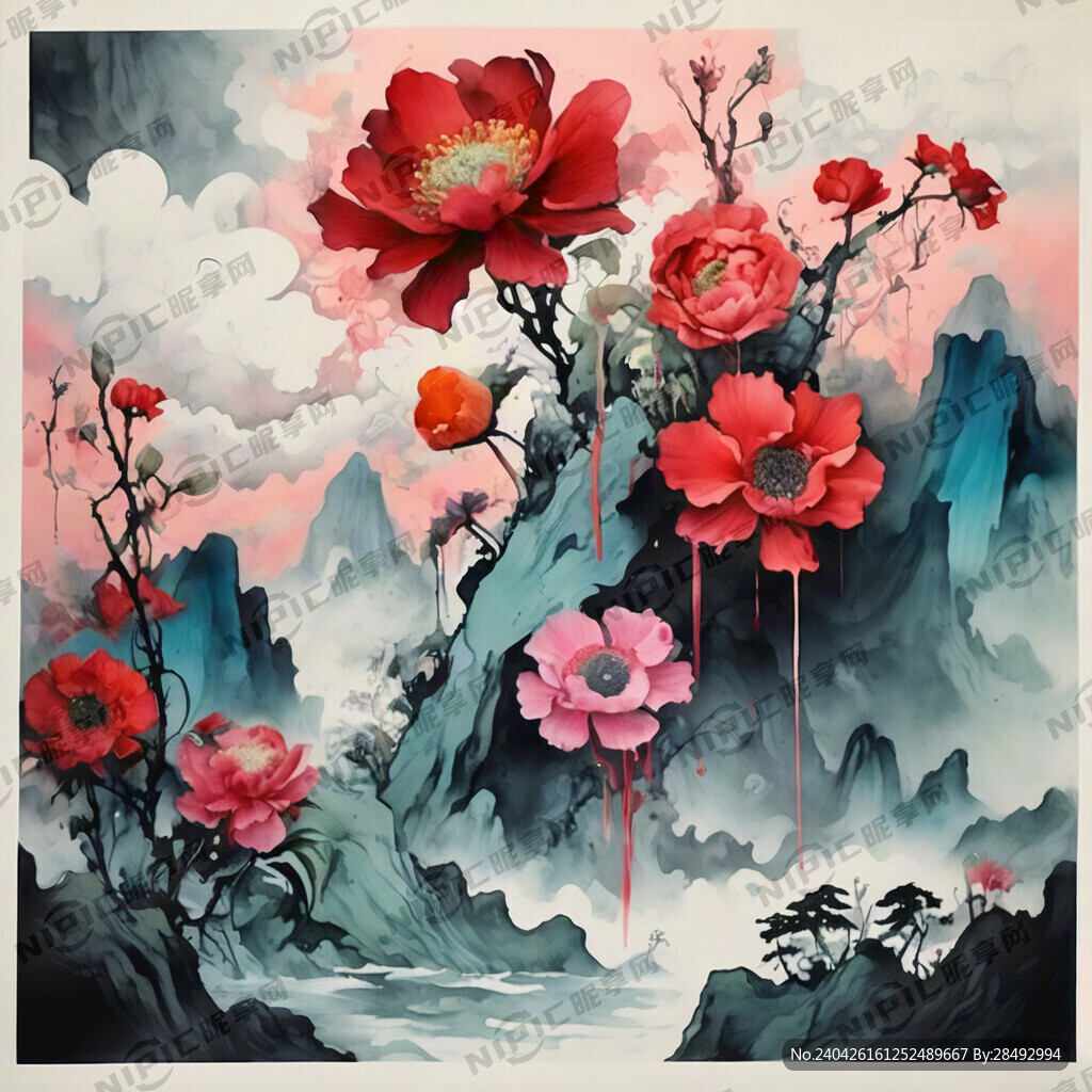 色彩鲜艳的花。底色鲜艳。中国风