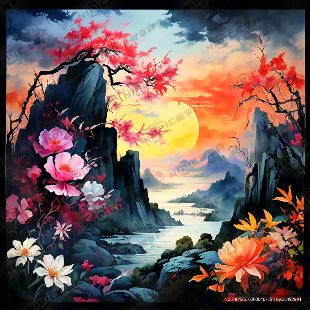 色彩鲜艳的花。底色鲜艳。中国风