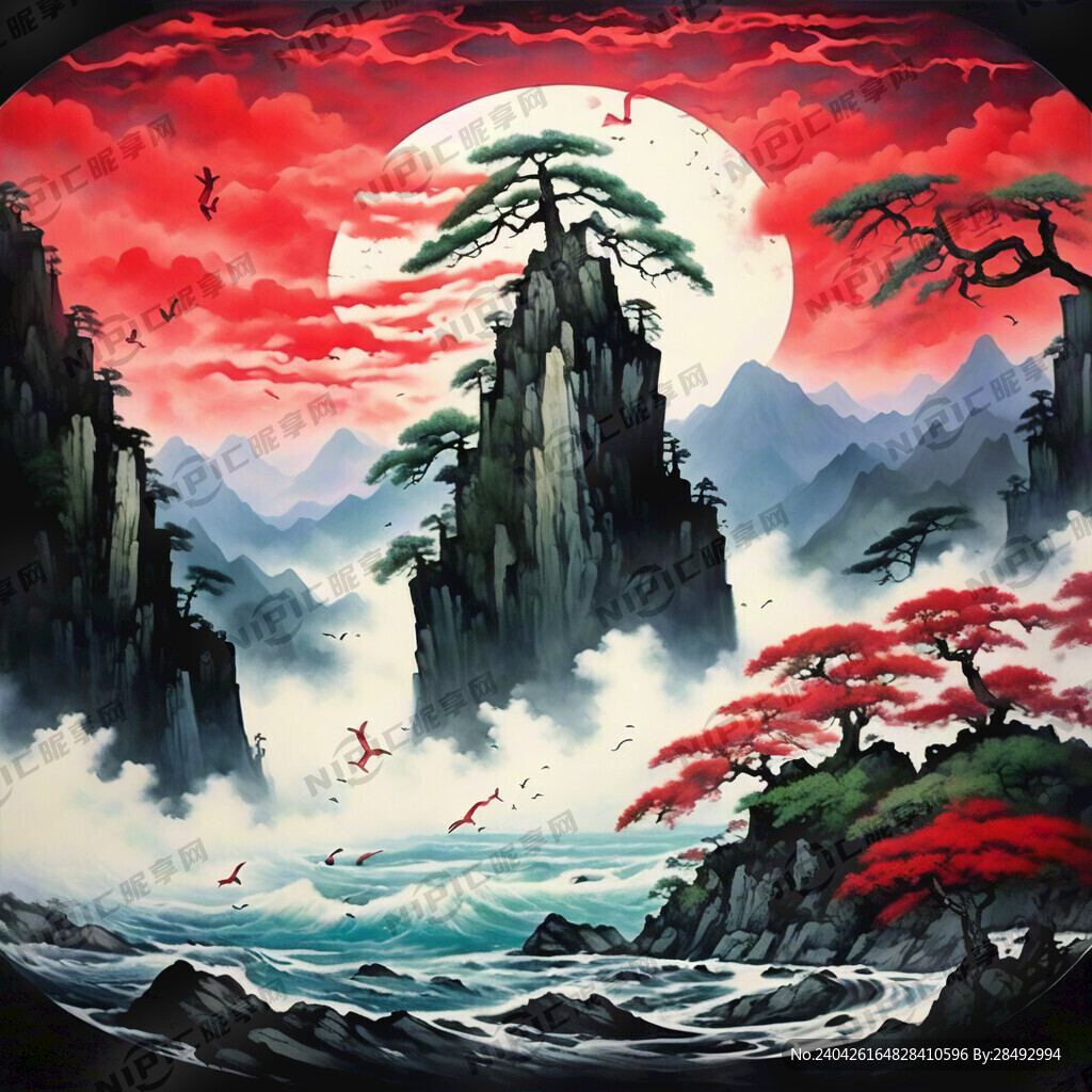 色彩鲜艳。底色鲜艳迎客松不要圆
