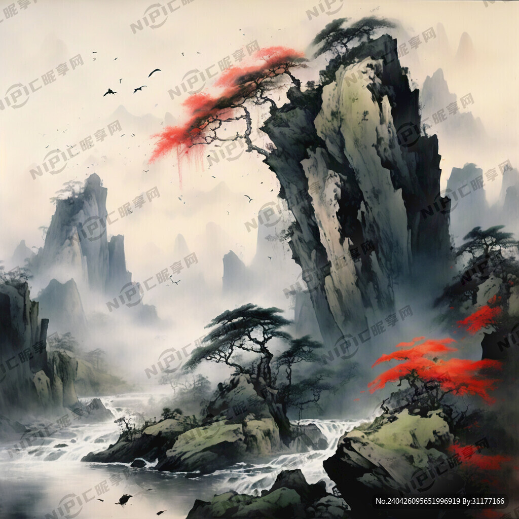 山谷 中国风 中国画 山水