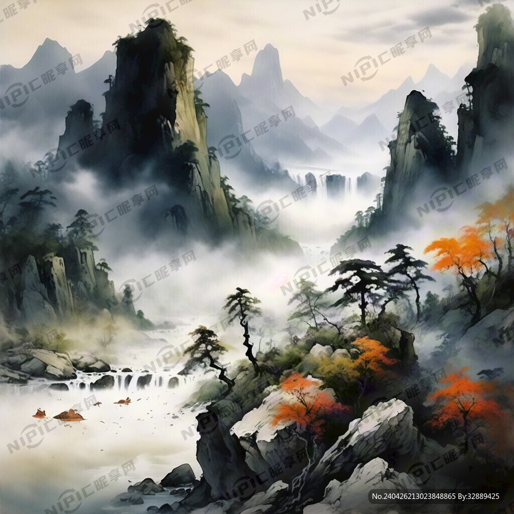 山谷 中国风 中国画 山水