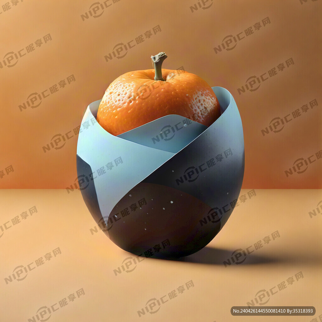 一颗橙子 画面简约 背景淡黄色