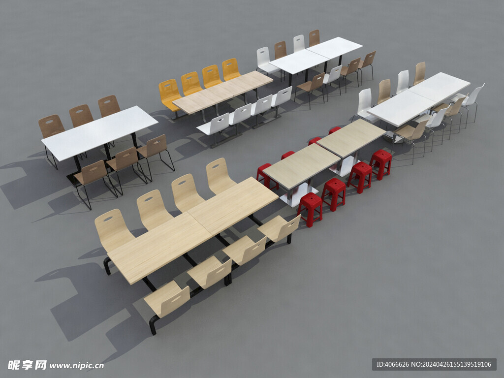 食堂桌椅3d模型