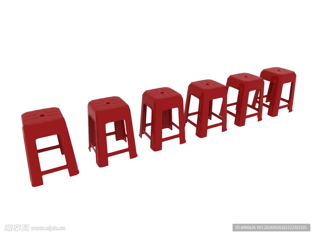 红色塑料凳3d模型