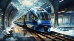 科技感 动车 高速行驶 创意 科幻 梦幻 科技 智能 未来地铁 未来交通 蓝色背景 蓝色科技 科技背景
