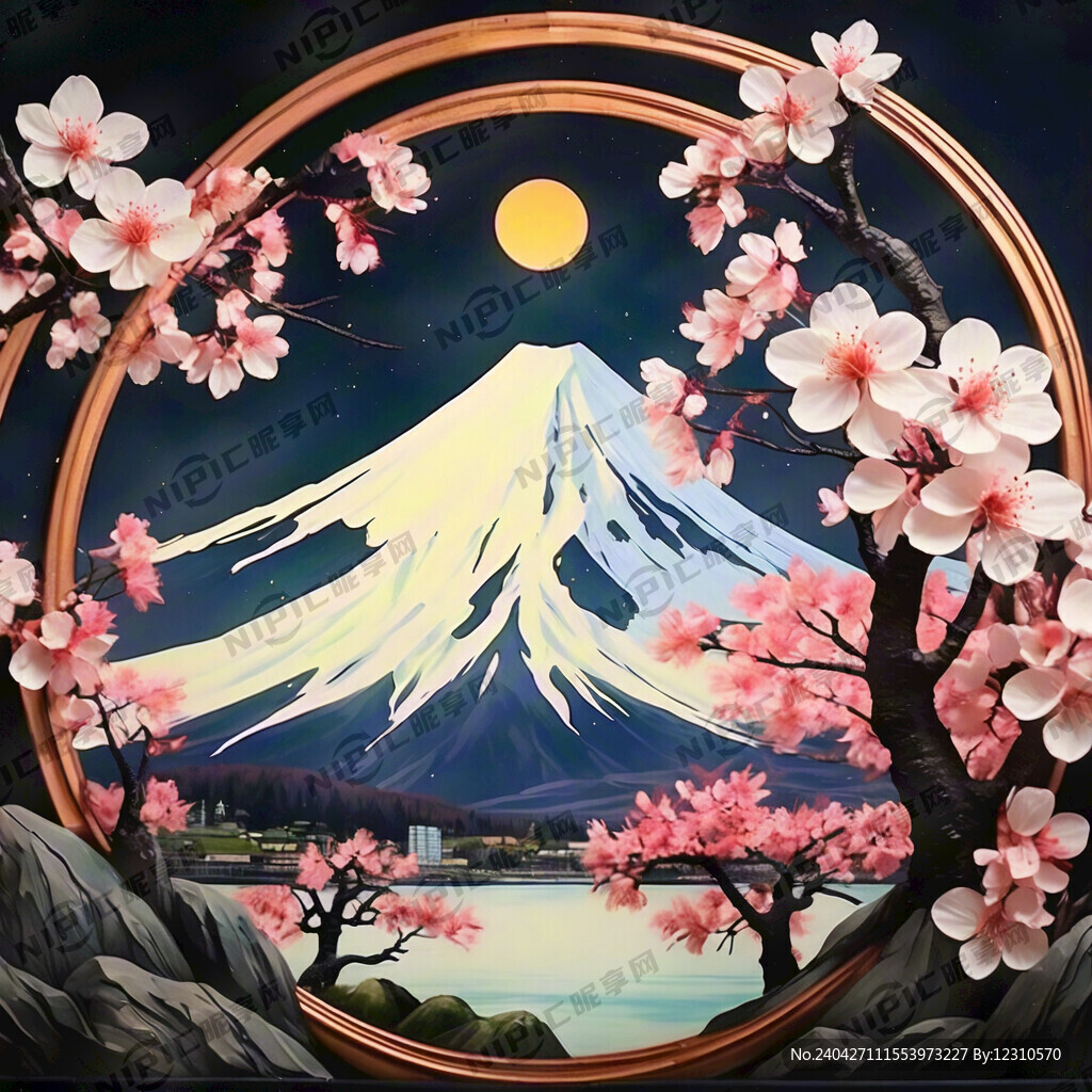 富士山樱花装饰画