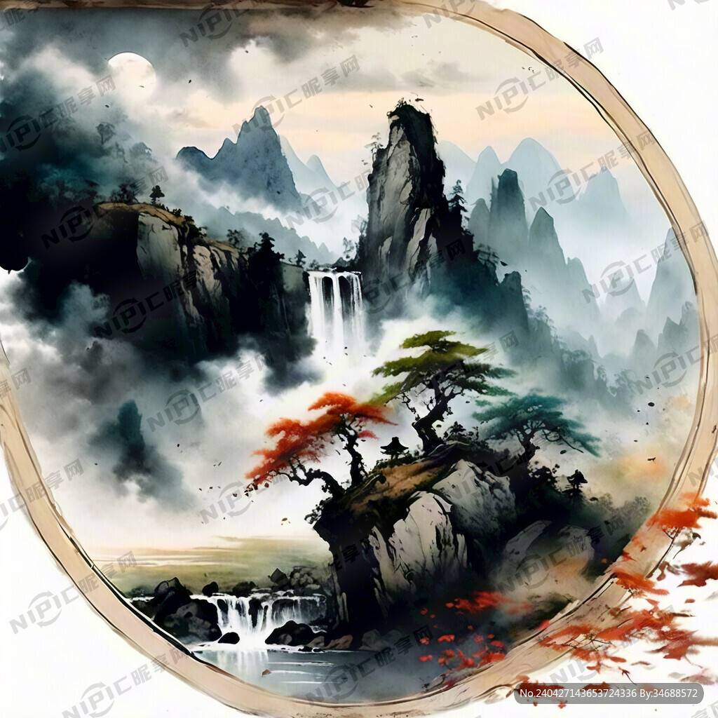 山谷 中国风 中国画 山水