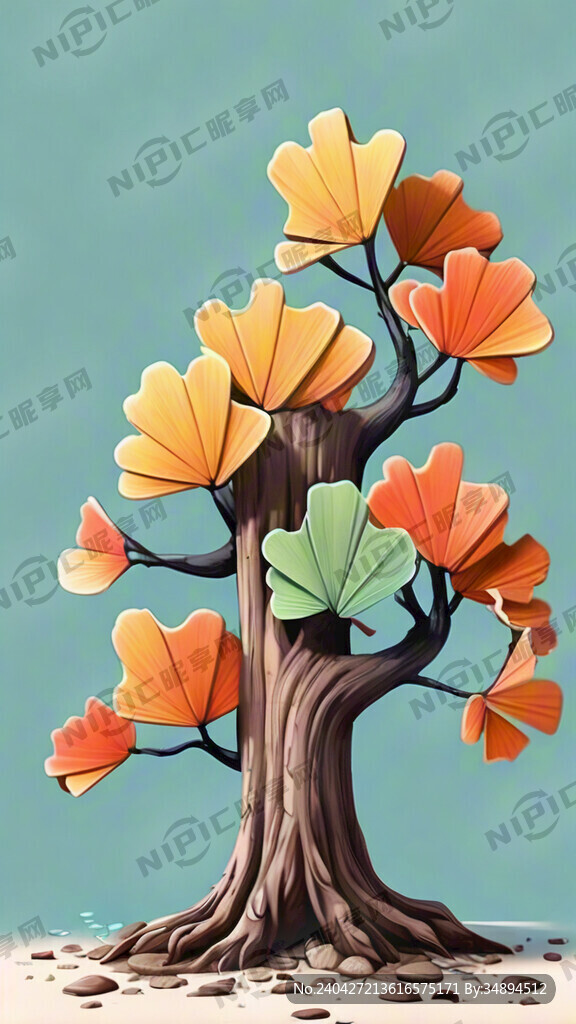 小清新卡通风格树干