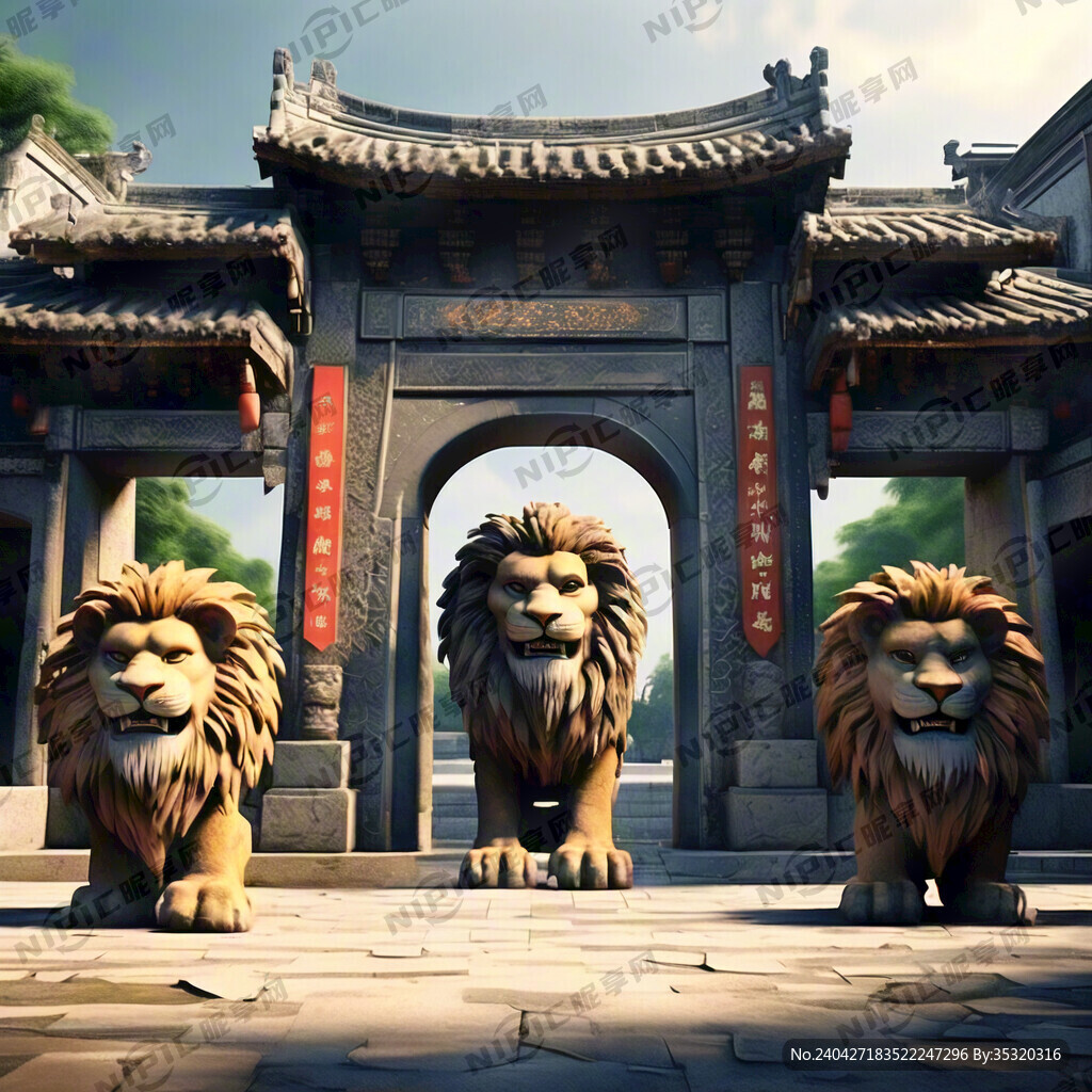 古县衙大门 门口有狮子