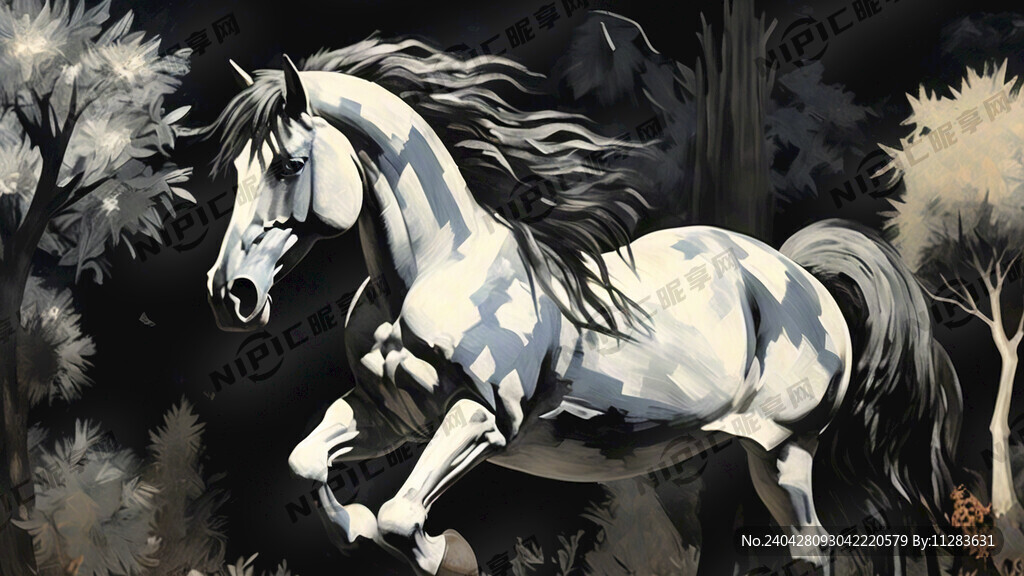 奔马 黑白 版画