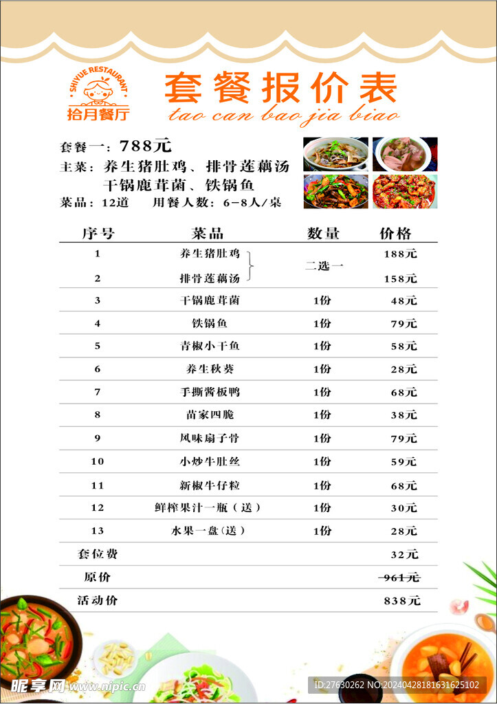 中餐套餐牌