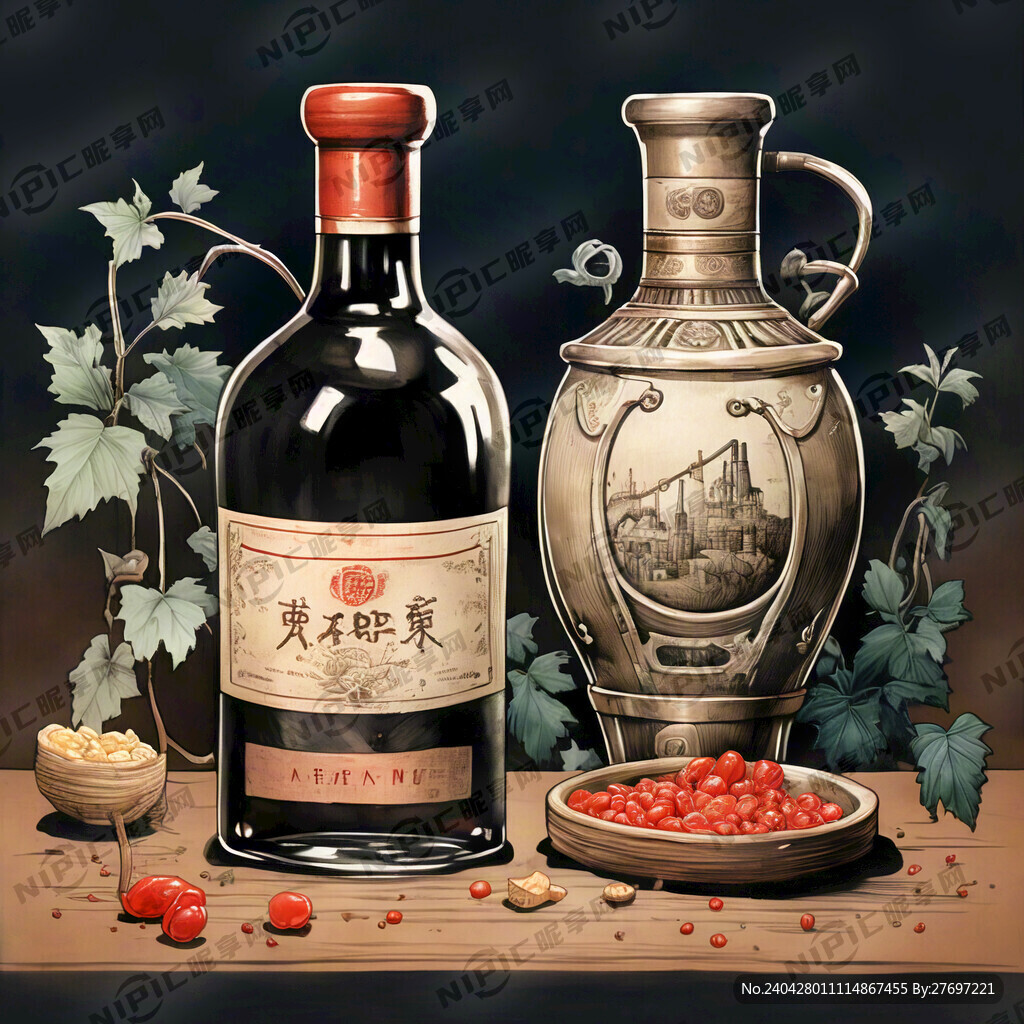 白酒 酿酒图 线条 插画
