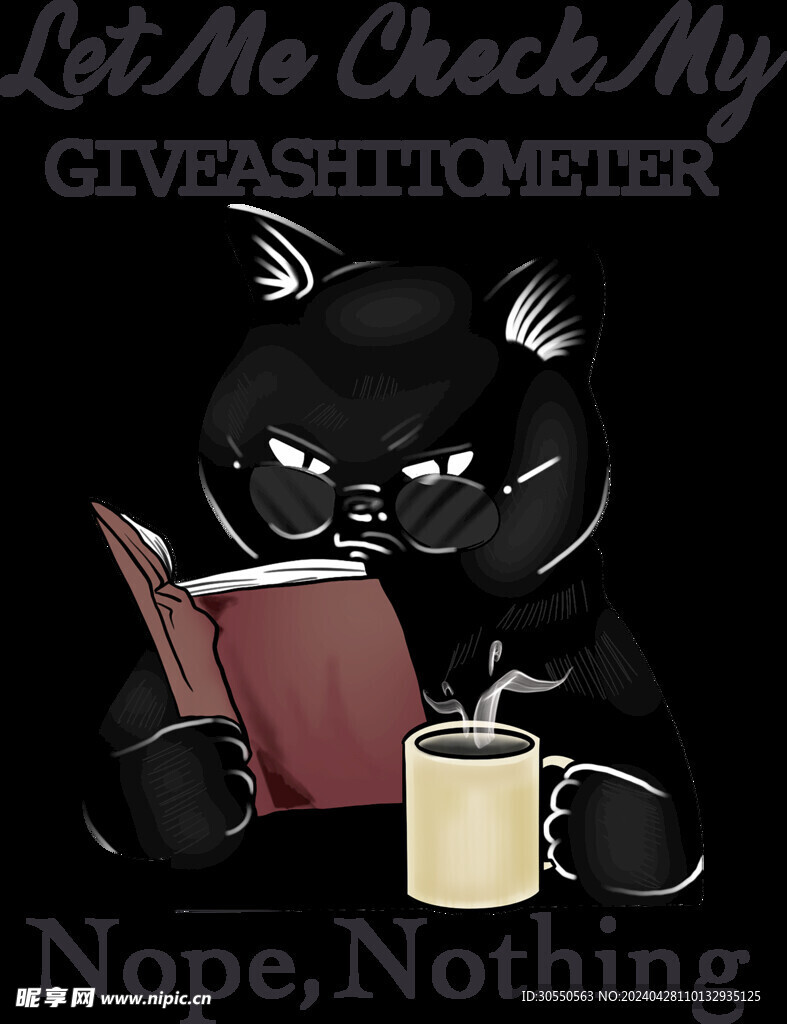 看书喝咖啡的黑猫