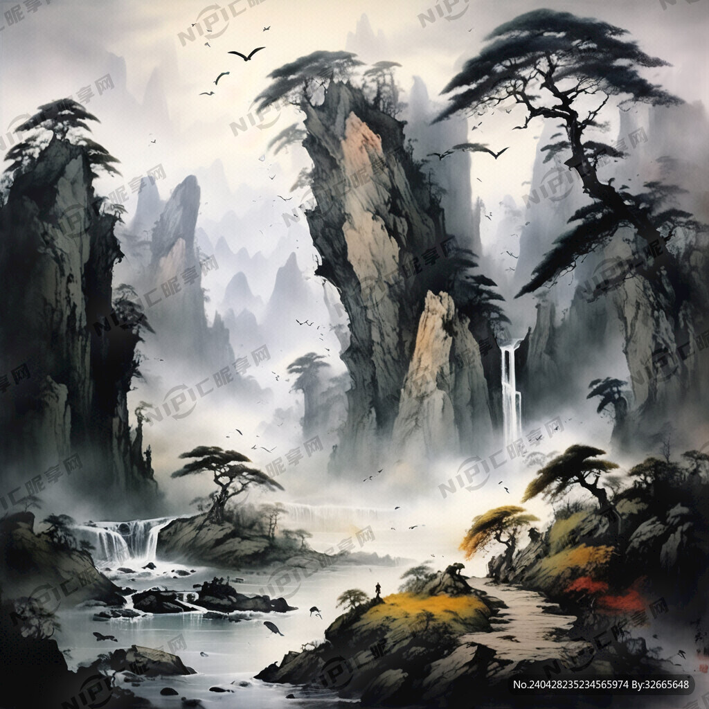 山谷 中国风 中国画 山水