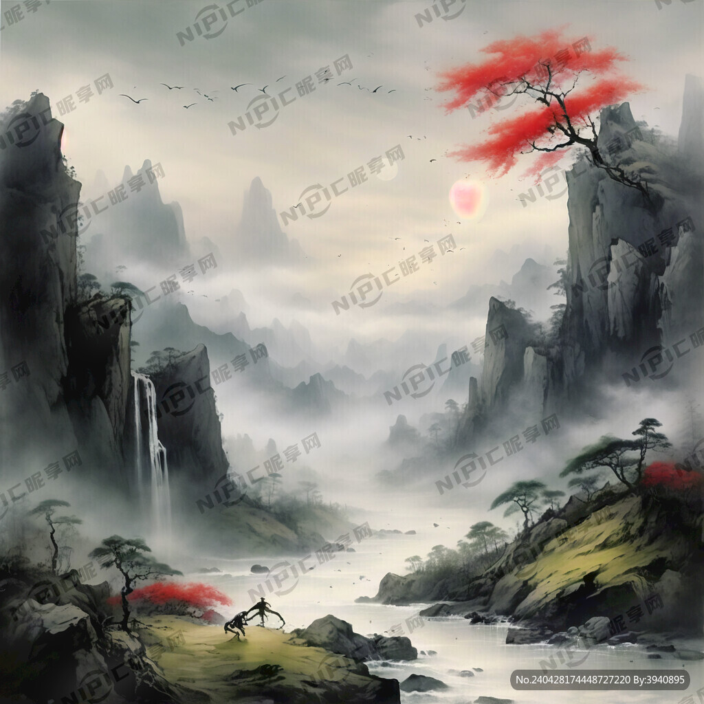 山谷 中国风 中国画 山水
