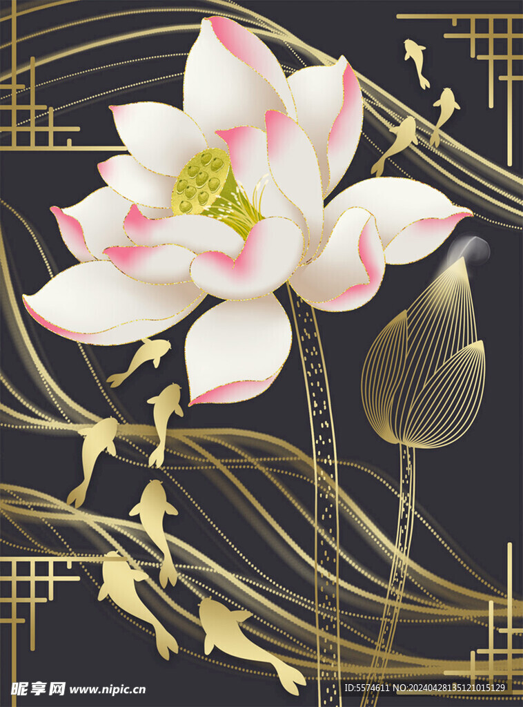 中式荷花挂画