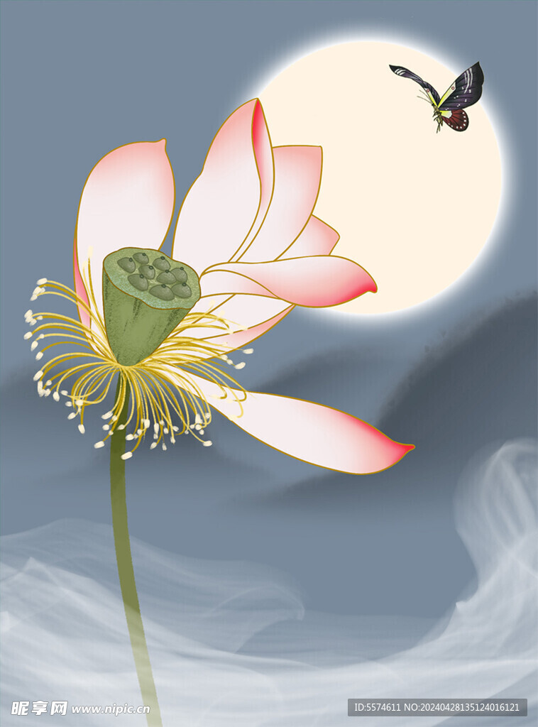 中式荷花挂画