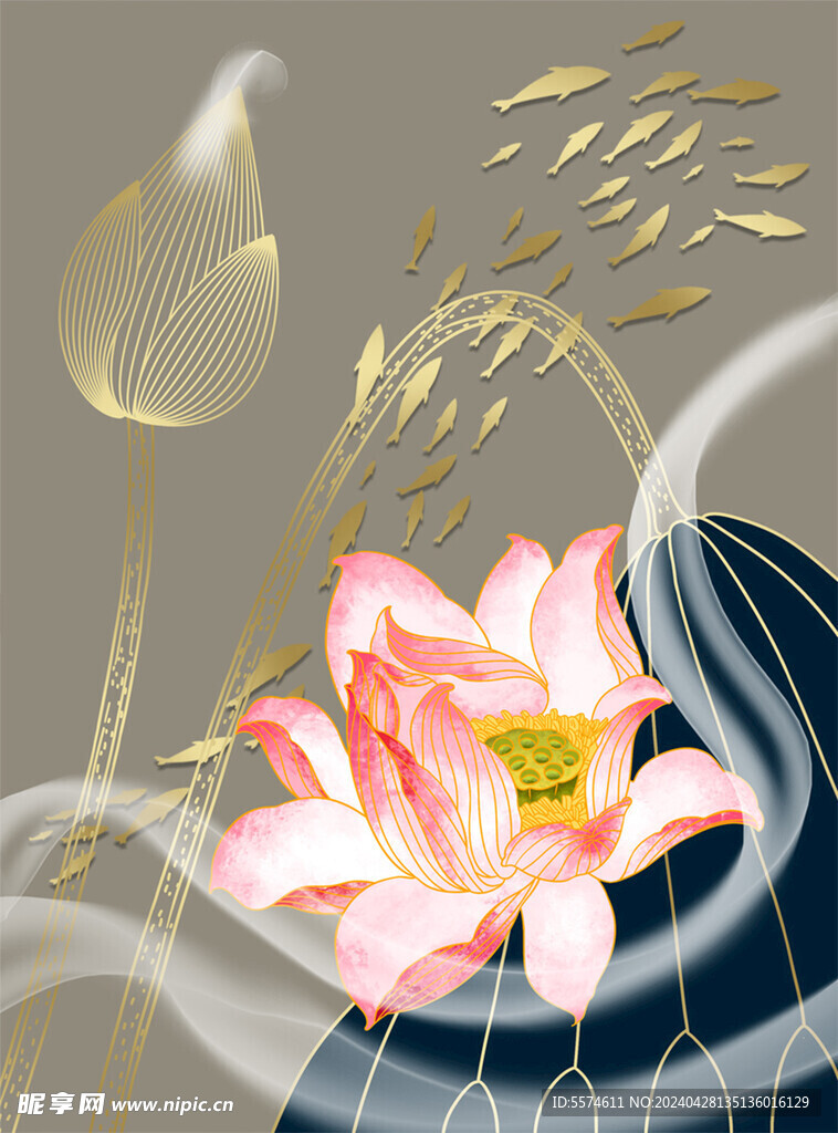 中式荷花挂画
