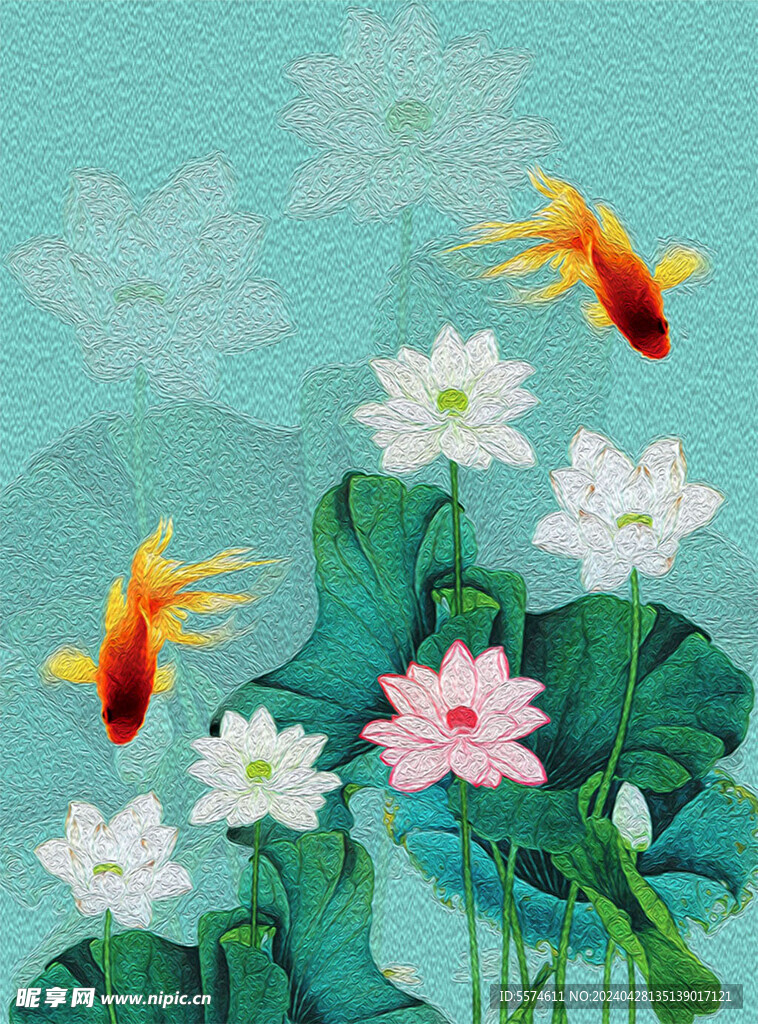 中式荷花挂画