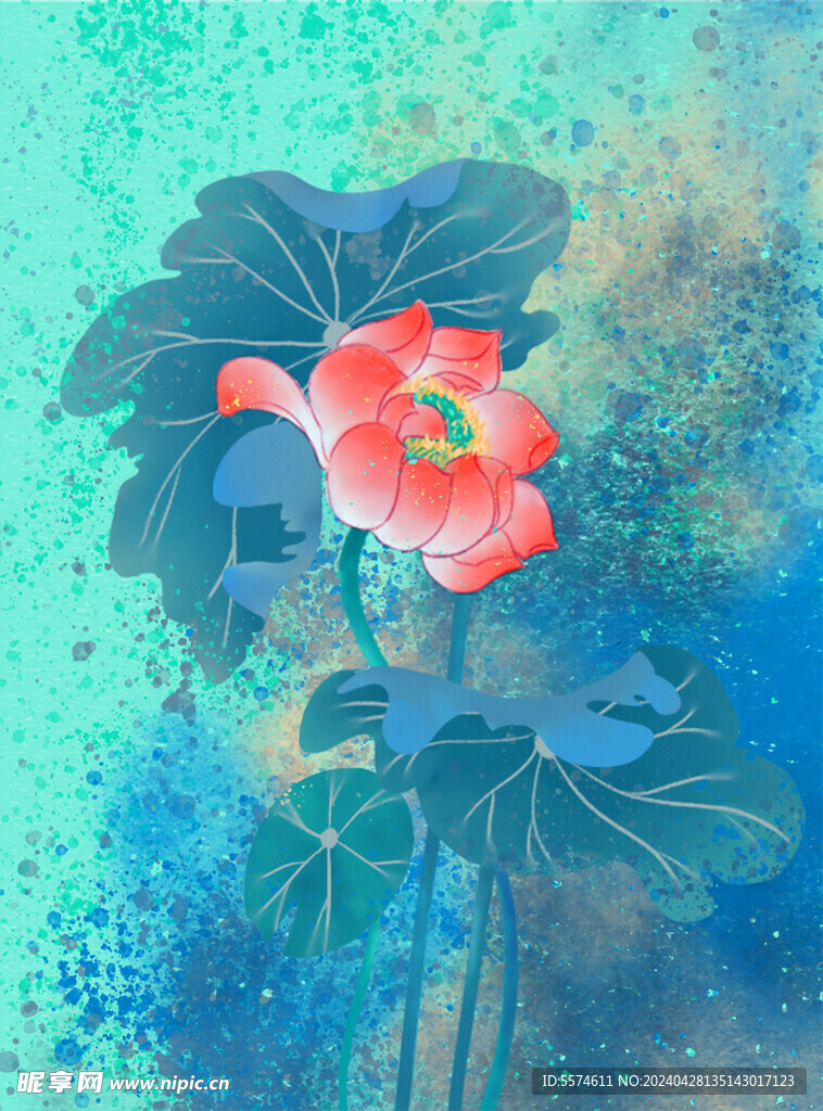 中式荷花挂画