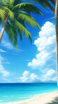 海面 海平面 蓝天白云 沙滩 椰树