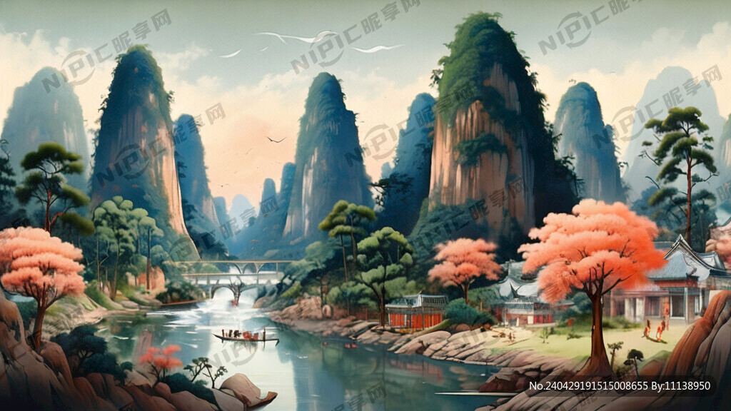 柳州山水国潮插画