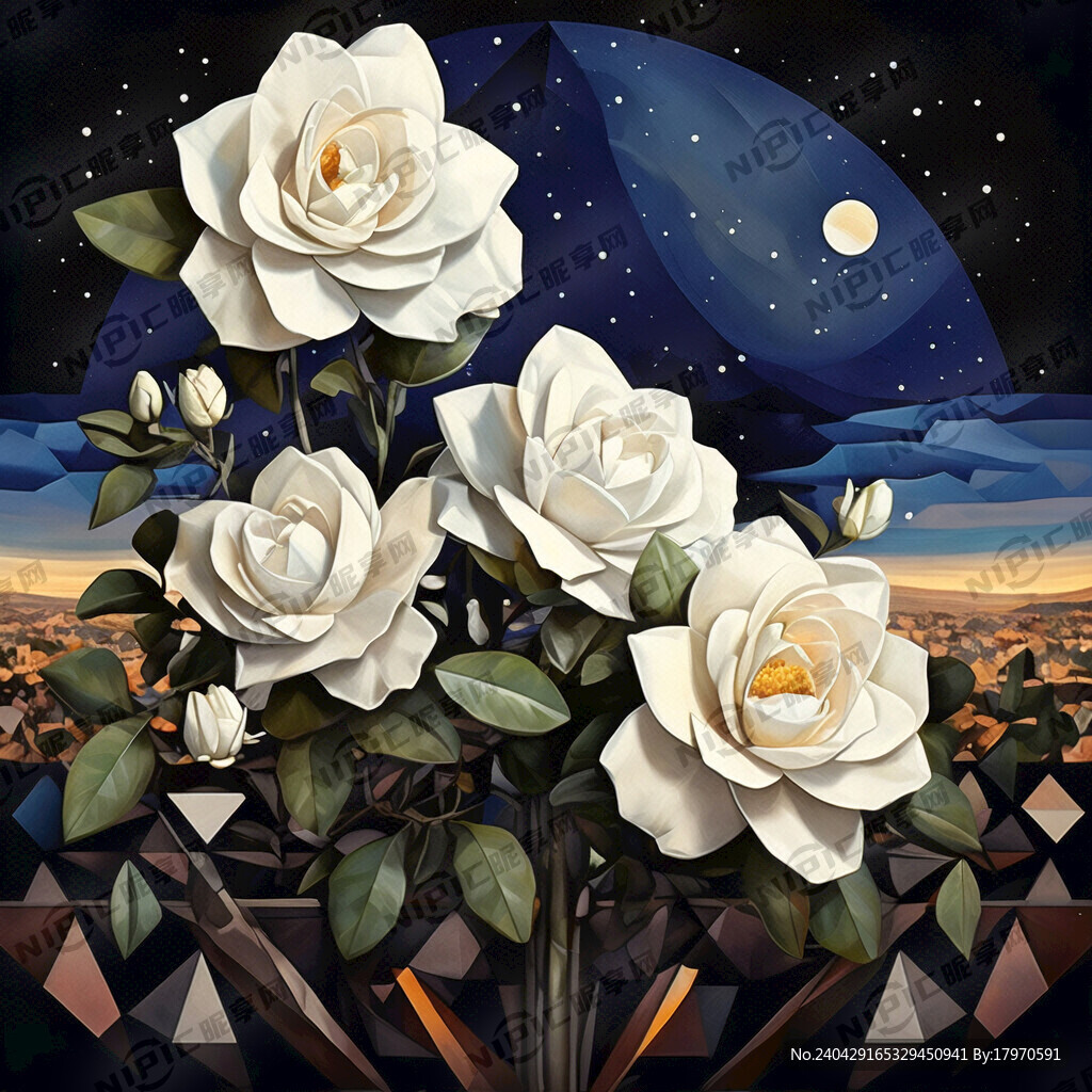 仲夏夜、栀子花、抽象、几何图形