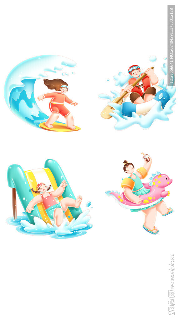 夏季暑假度假水上项目卡通人物