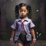黑人小女孩，有力量感全身照身材好紫色眼眸高挺的鼻梁努力奋斗的模样