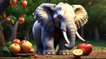 大象 兔子 3d 吃水果 果园