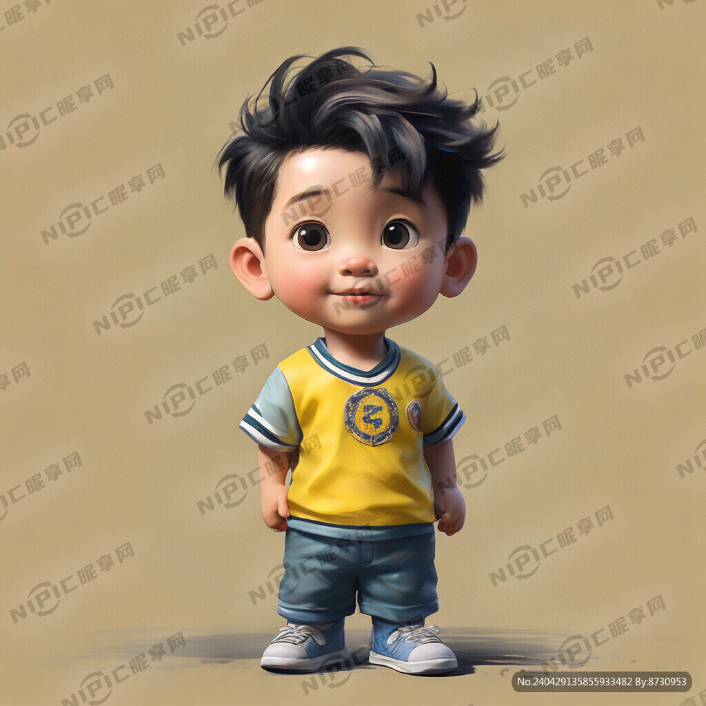 身穿黄色球衣的中国小男孩 站立