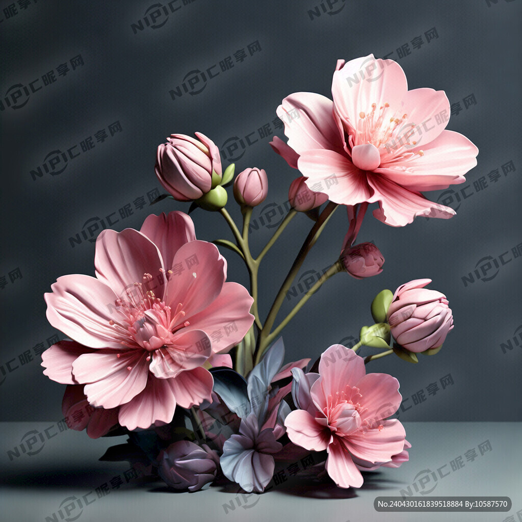 粉色花朵 3D风格 油漆效果