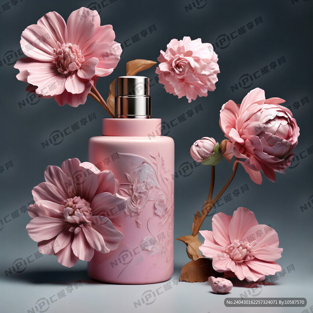 粉色花朵 3D立体 化妆品料体