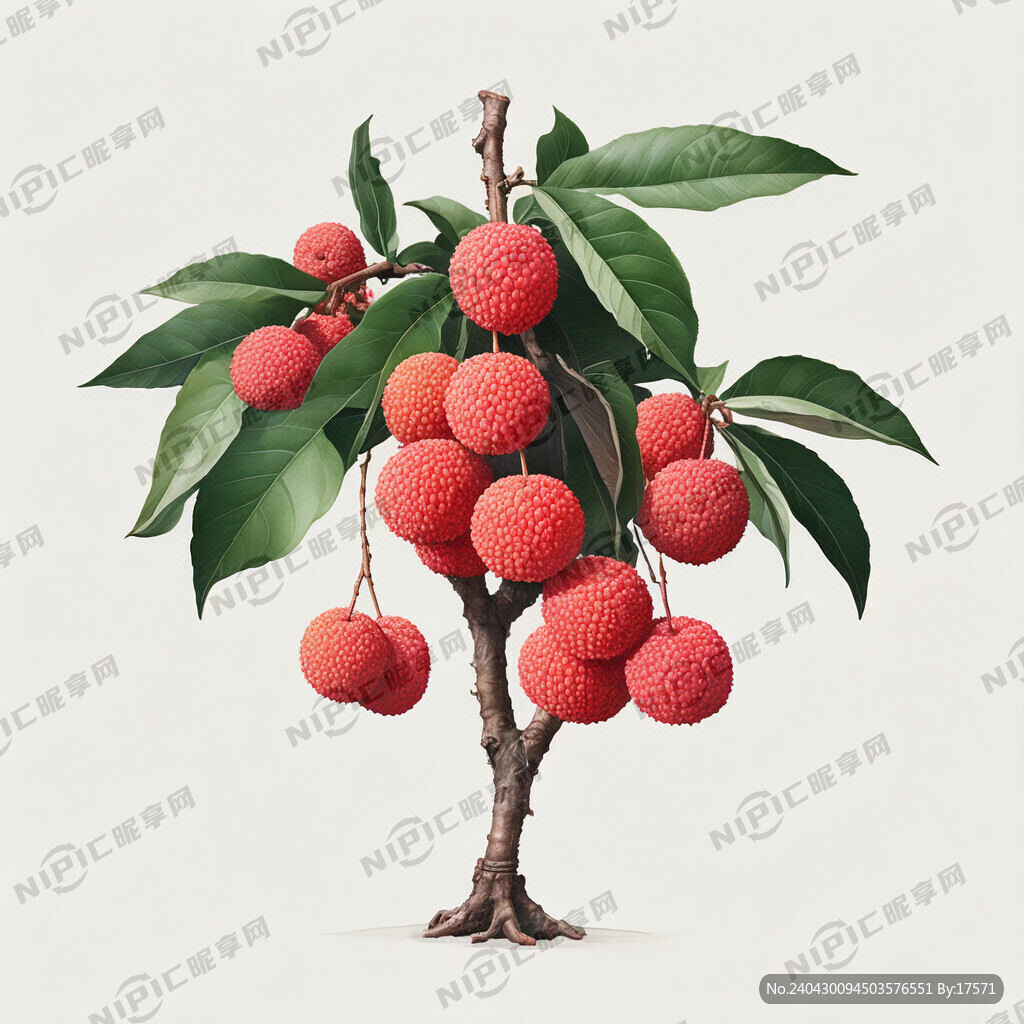 荔枝挂满枝头 插画线描风格