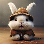 可爱卡通带毛绒帽子的兔子