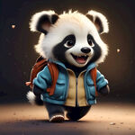 可爱卡通小熊猫身穿夹克背着小书包开心奔跑没底纹的形象