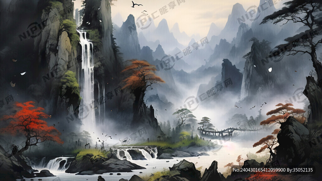 山谷 中国风 中国画 山水
