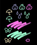 可爱的兔子蝴蝶雨伞水滴涂鸦