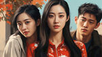 电影海报形式，图上有4个年轻人，其中一堆情侣 风格恩爱甜蜜 场景在广东惠州 时尚感